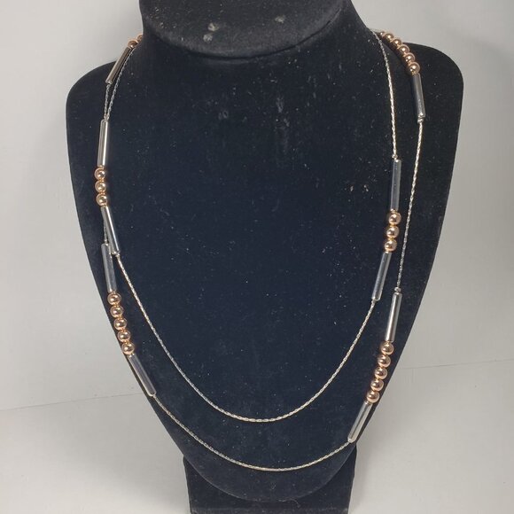 Women's 38 inches Polished Layered Dual tone  Round and Tubing Beads Necklace - Picture 5 of 9